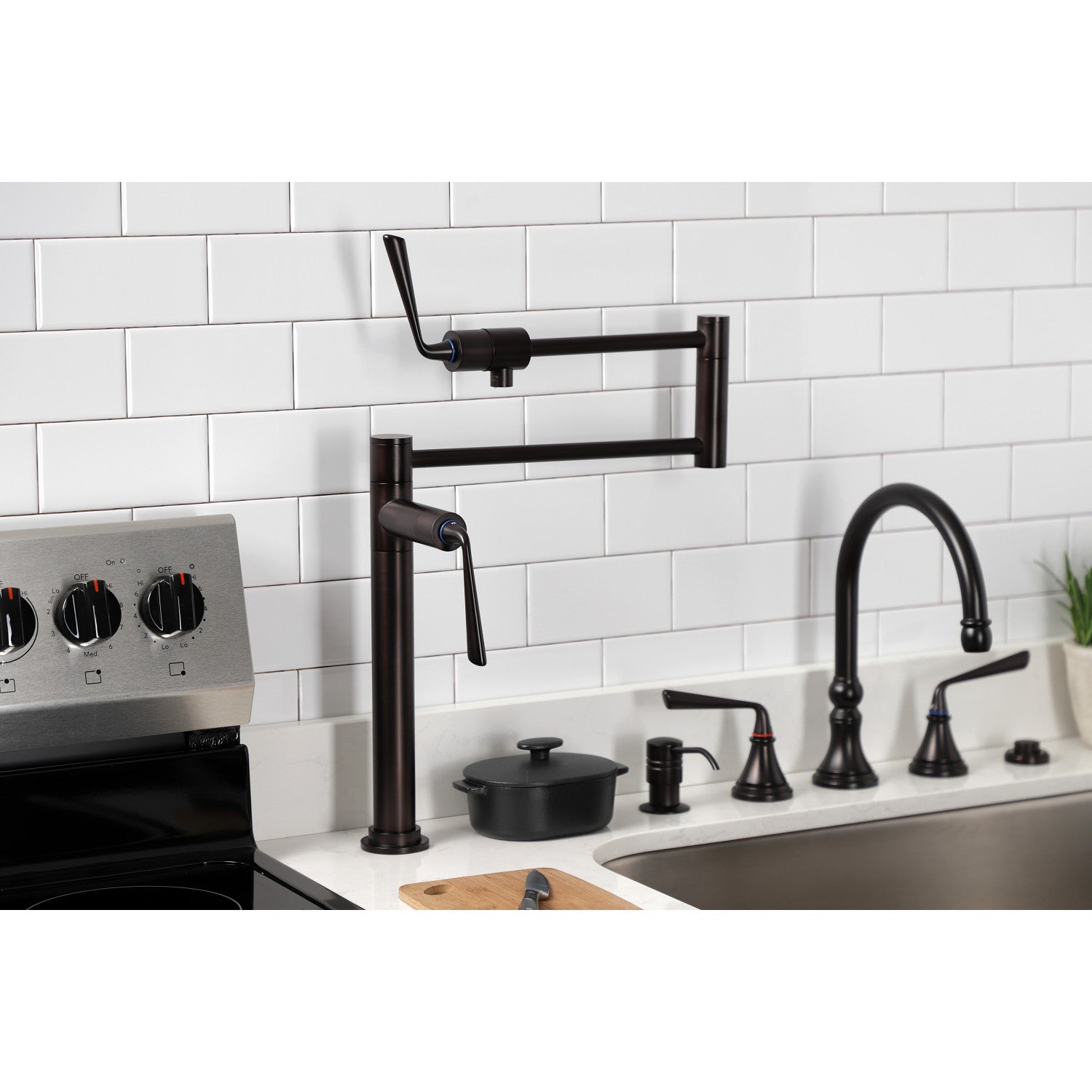 Kingston Silver Sage KS4705ZL Two-Handle 1-Hole Deck Mount Pot Filler Faucet, Oil Rubbed Bronze — thumbnail 3
